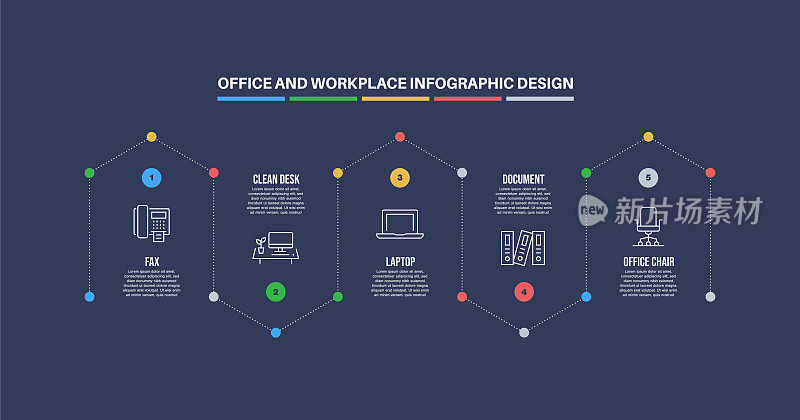 信息图表设计模板与办公室和工作场所的关键字和图标