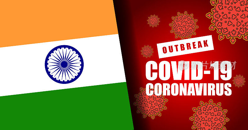 带有印度国旗的冠状病毒爆发警告标志