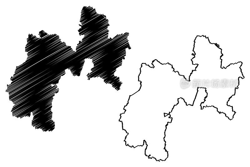 常州市(中华人民共和国江苏省)地图矢量插图，常州市地图草稿