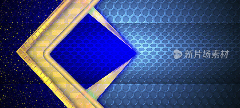 抽象的蓝色金属板与装饰条,大理石板,金属格栅。