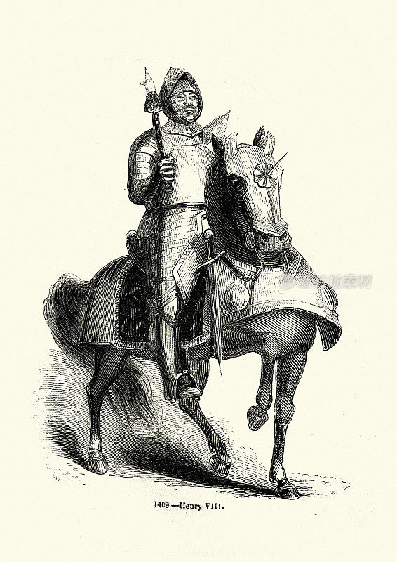 亨利八世身穿盔甲，骑着铠甲，是中世纪的骑士