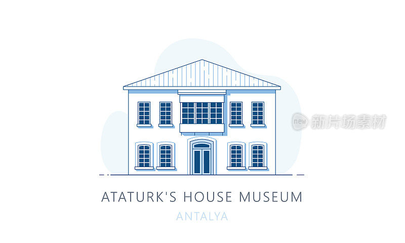 阿塔图尔克博物馆，安塔利亚，土耳其。安塔利亚著名地标，旅游景点，天际线矢量插图，网页线形图，移动应用程序和测谎仪。