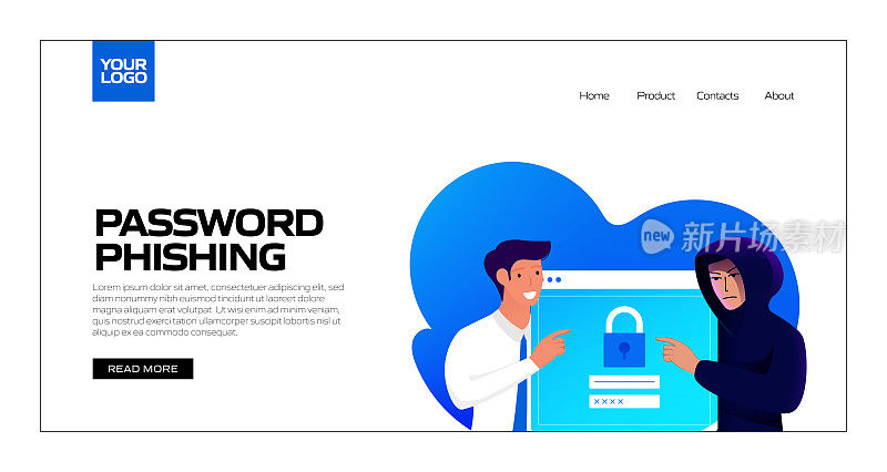 密码钓鱼概念矢量插图登陆页模板，网站横幅，广告和营销材料，在线广告，业务演示等。