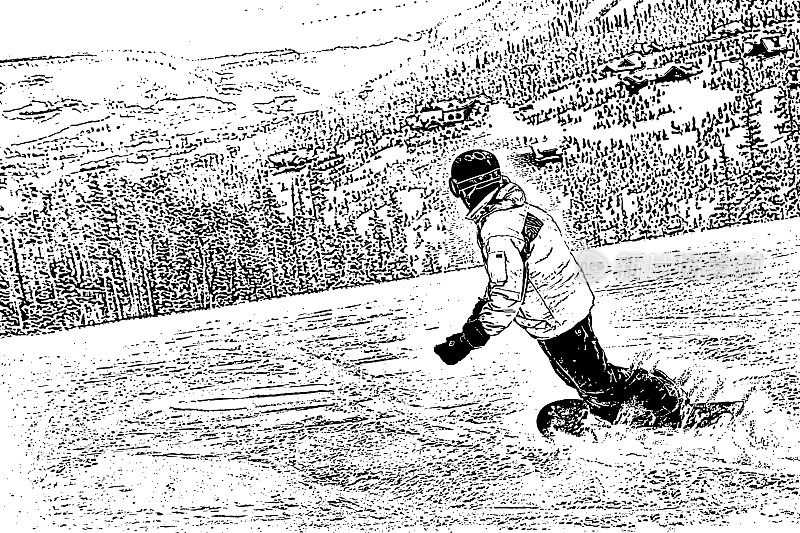 一个年轻人在蒙大拿的山上滑雪