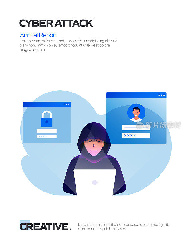 网络攻击相关卡通风格平面设计矢量插图