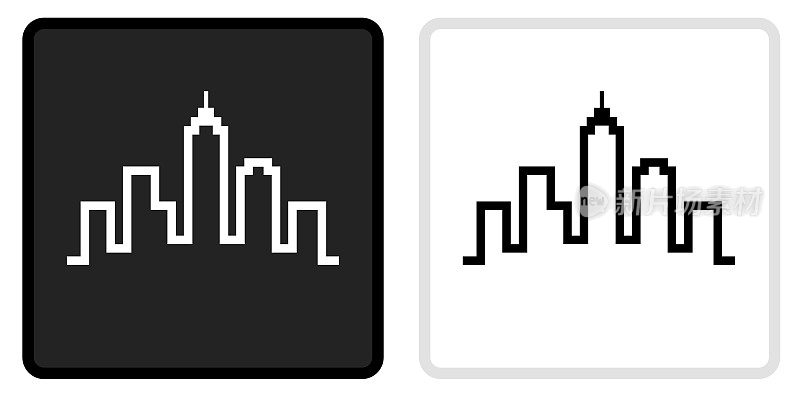 城市景观建筑图标上的黑色按钮与白色翻转
