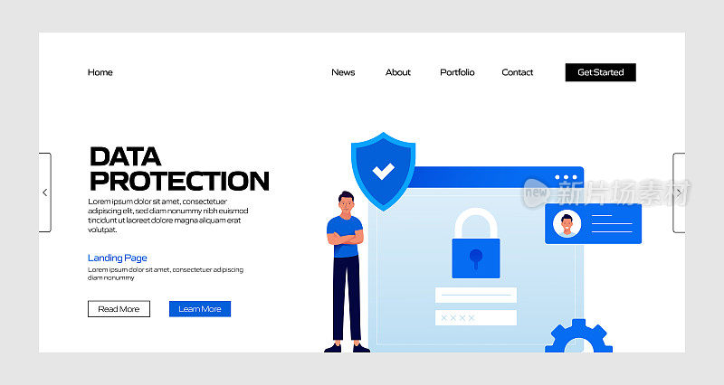 数据保护概念矢量插图登陆页模板，网站横幅，广告和营销材料，在线广告，业务演示等。