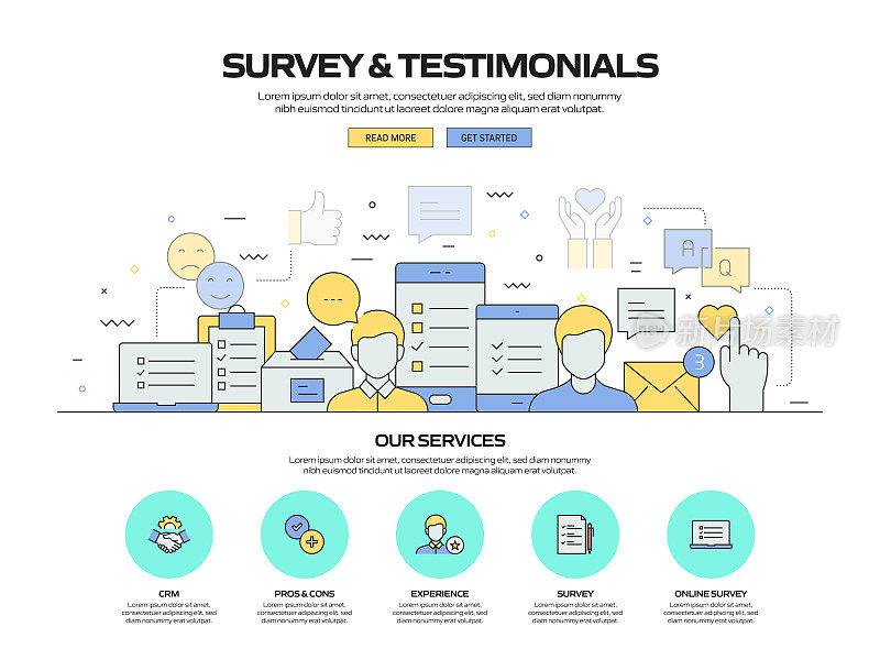 调查和感言相关的现代线风格矢量插图