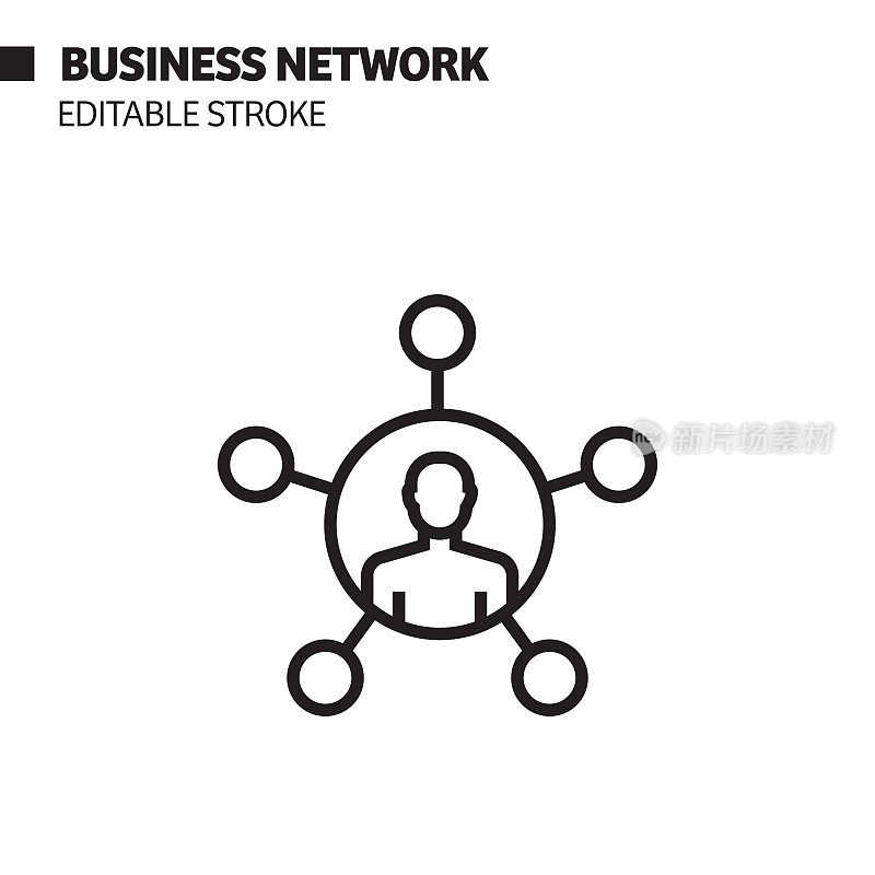 商业网络线图标，轮廓矢量符号插图。