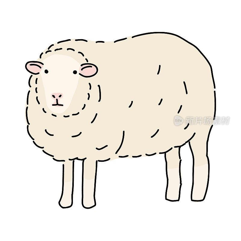 一只羊和一个孩子的完整身体，简单的矢量插图