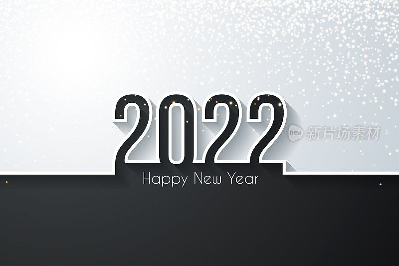 祝2022年新年快乐，金色闪光-白色背景