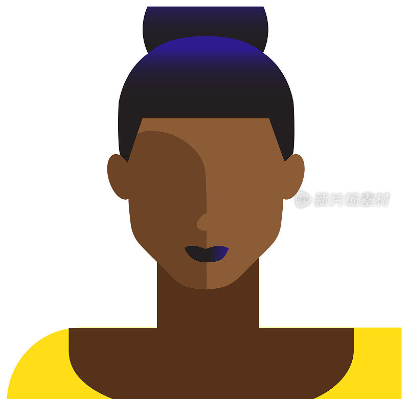 抽象成年非洲裔美国女性化身图标在现代充满活力的平面色彩的白色背景