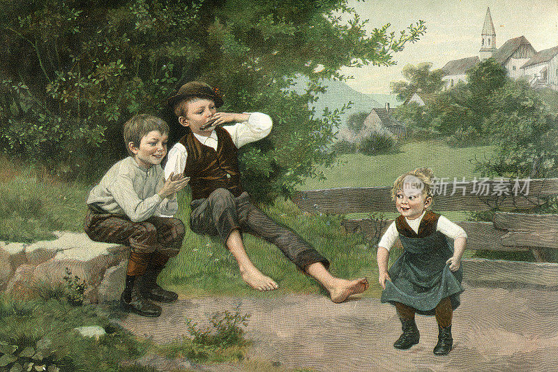 1897年，德国巴伐利亚州，孩子们在大自然中玩耍