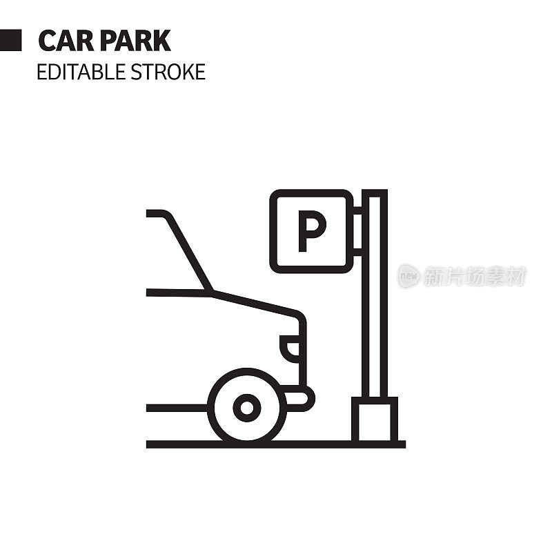 汽车停车线图标，轮廓矢量符号插图。