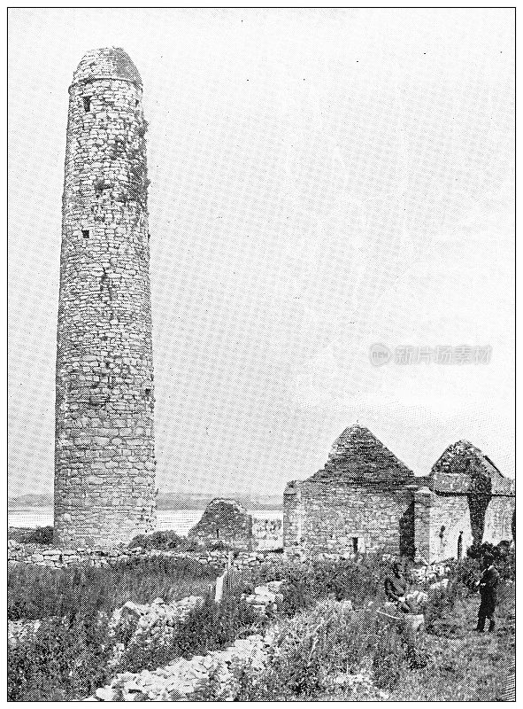 爱尔兰古色古香的旅行照片:圆塔，散岛