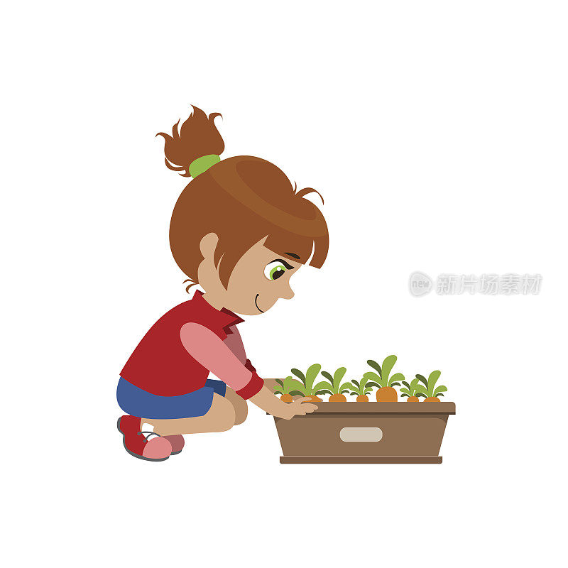 小女孩种胡萝卜