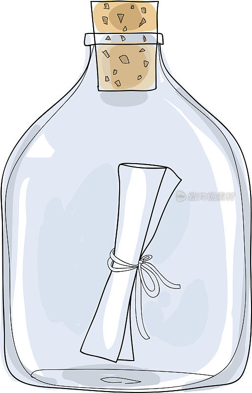 信息在一个瓶子手绘矢量可爱的插图1
