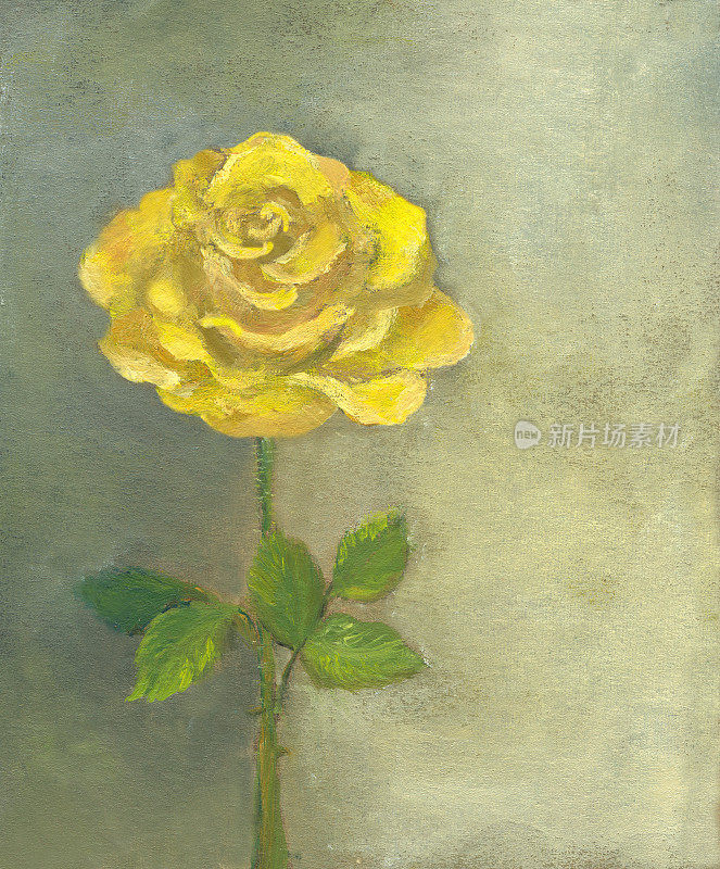 灰色背景上的黄色玫瑰油画