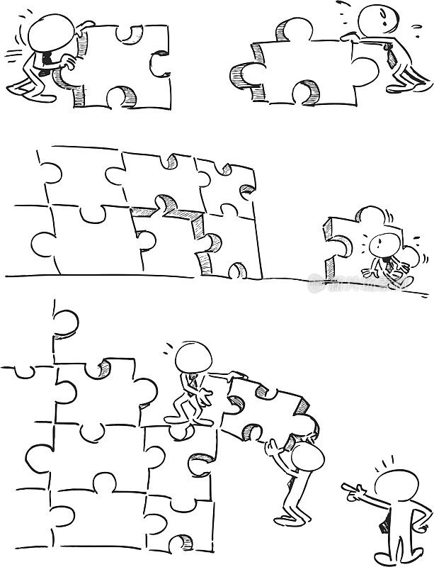 一幅人们一起玩拼图的画