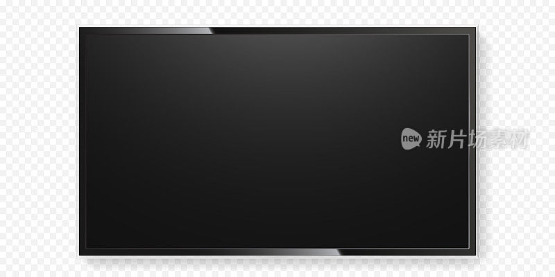 液晶电视屏幕隔离透明背景矢量平面黑色电视面板玻璃