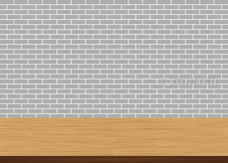 空的木头桌面上的砖灰墙的背景