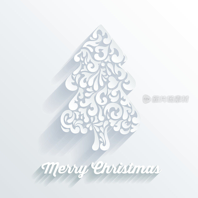 圣诞树装饰造型由抽象的创意元素构成。圣诞及新年快乐明信片模板。