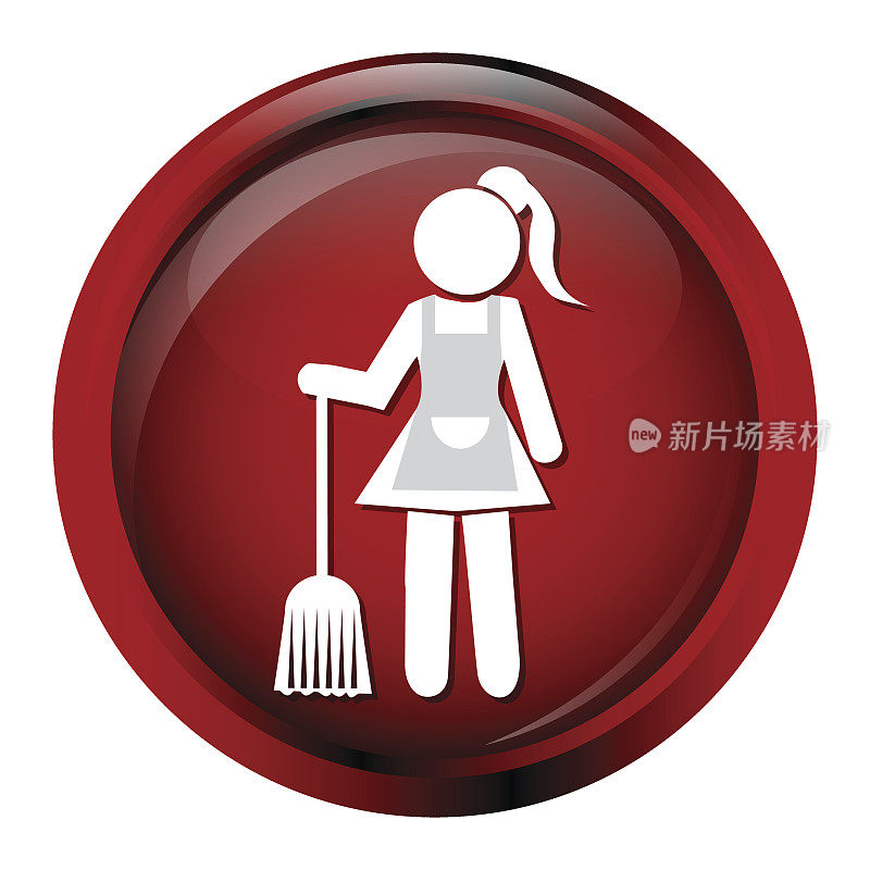 清洁图标，女保洁员用扫帚