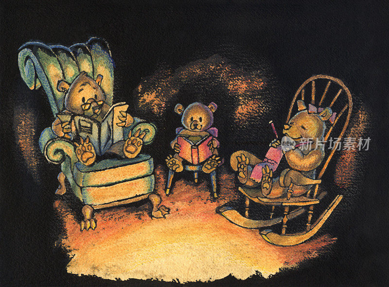 小熊一家坐在一起插画
