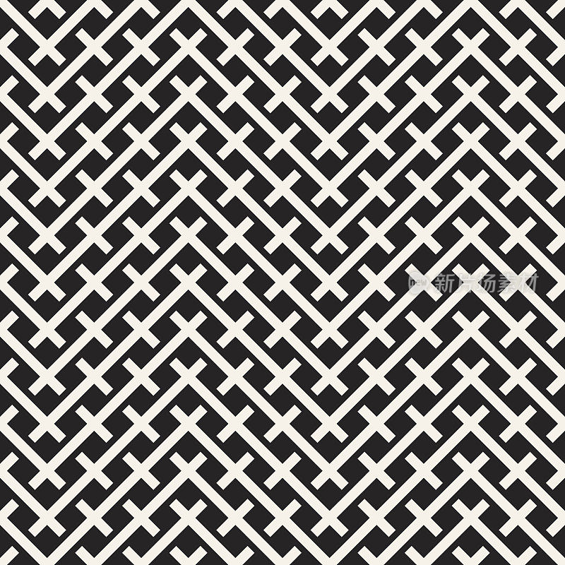 织无缝模式。时尚的重复结构。黑白几何矢量插图。