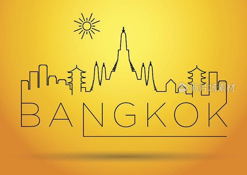 曼谷城市线条剪影排版设计