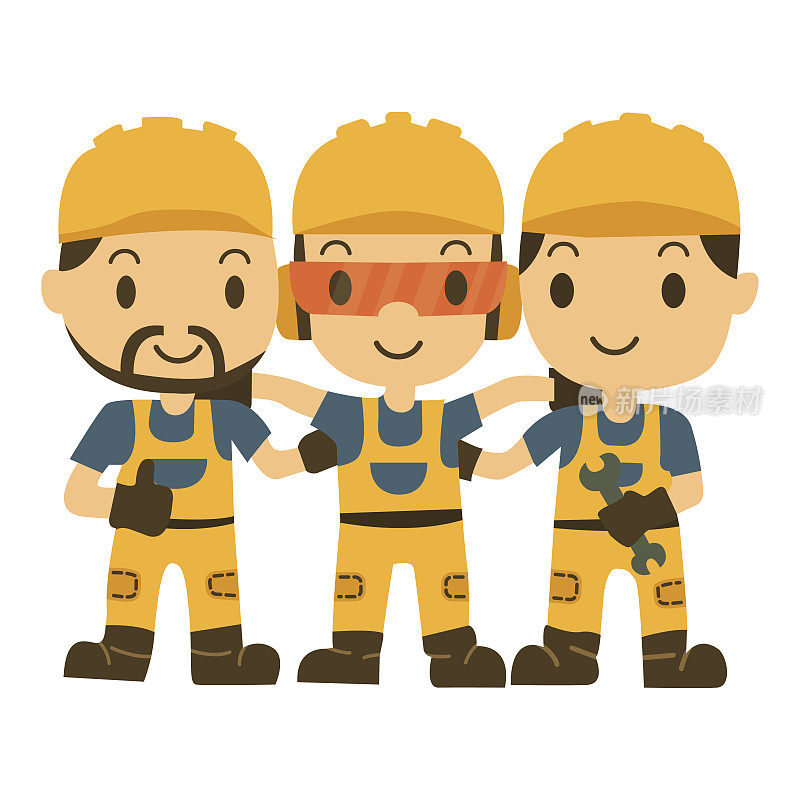 建筑工人团队向量建设者角色组。