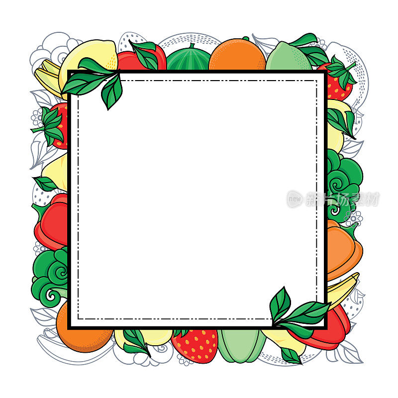 矢量素描风格的新鲜水果，蔬菜模板