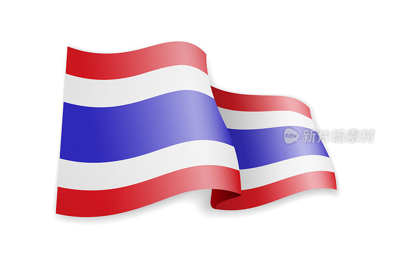 泰国国旗在风中飘扬。旗帜上的白色矢量插图