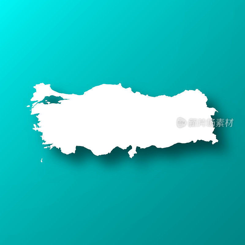 土耳其地图上的蓝绿色背景与阴影