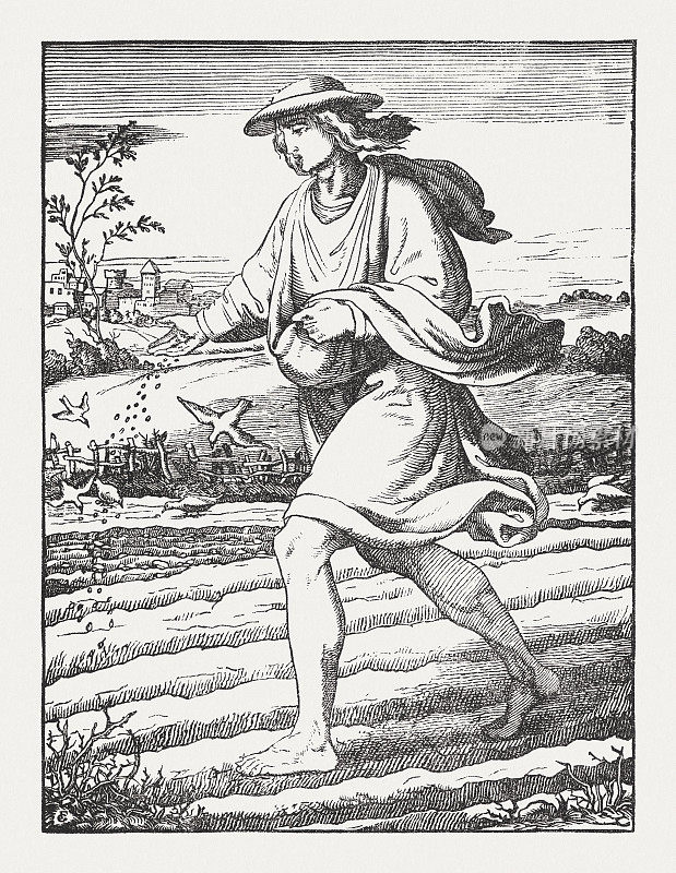 《播种者》(路加福音8,5)，木刻，1850年出版
