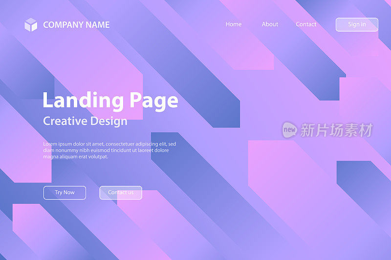 登陆页模板-抽象设计与几何形状-潮流紫色梯度