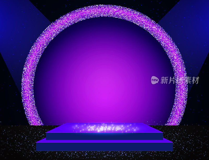 向量插图蓝色闪光和紫色圆形拱门背景闪光舞台讲台