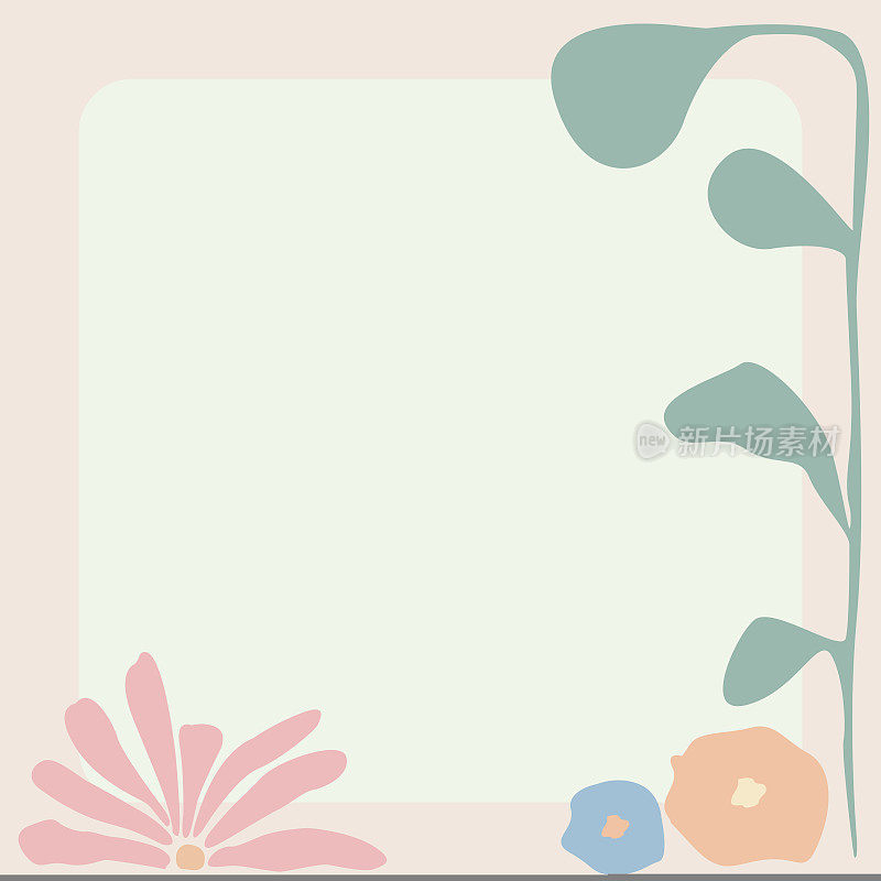 彩花绿叶装饰的空白画框布置得十分和谐。空的海报边框周围的彩色花束组织愉快。