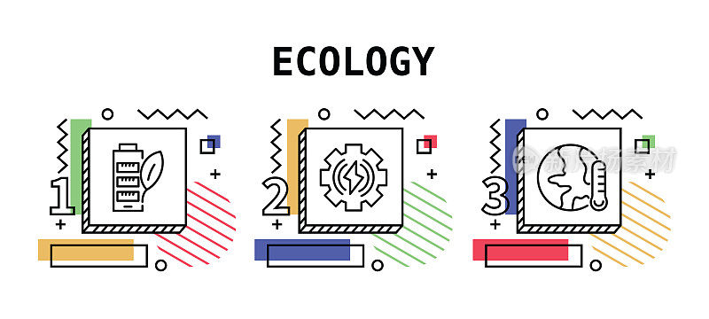 生态，矢量风格的细线图标。图标，信息图形，移动和网页等。颜色视图，准备好模板。