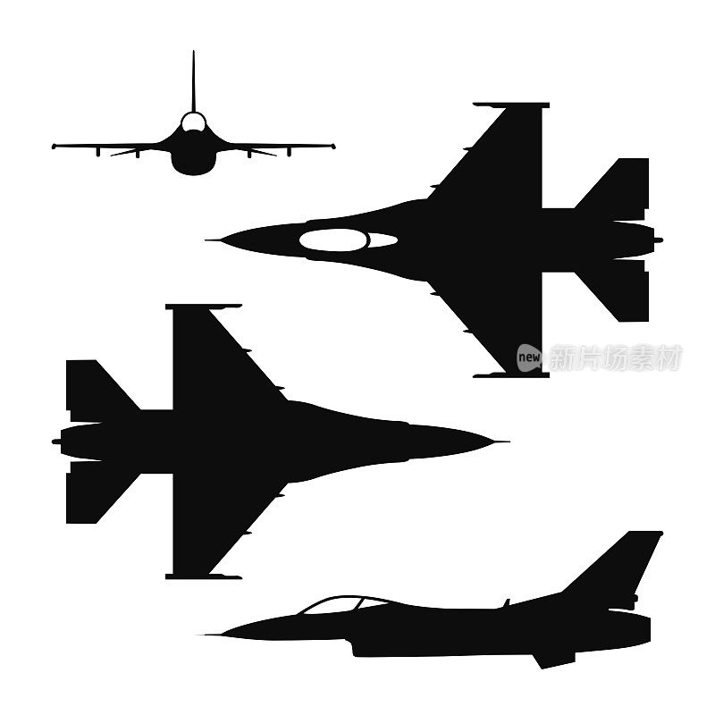 F-16飞机矢量剪影插图图标