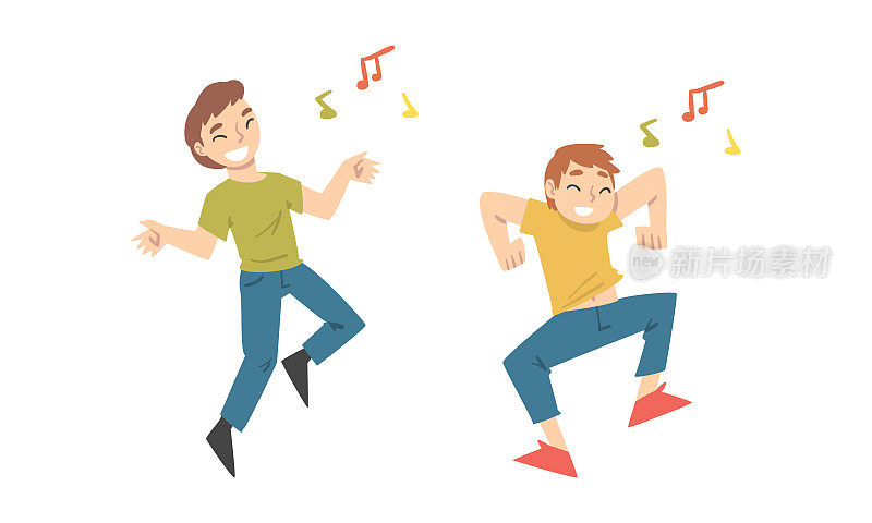 积极的年轻人跳舞移动的手和腿的音乐节奏矢量集