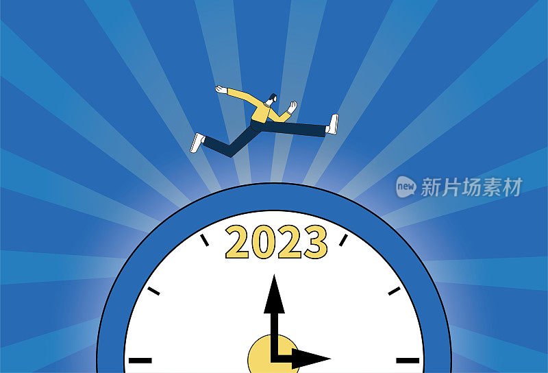 2023年，男人在时钟上奔跑。