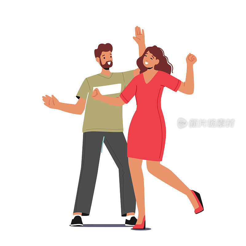 年轻夫妇在业余时间跳舞，人们积极的生活方式，男女相爱或友好的关系花时间在一起