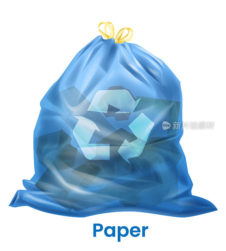 纸制垃圾袋。分类垃圾。生态垃圾回收隔离上白