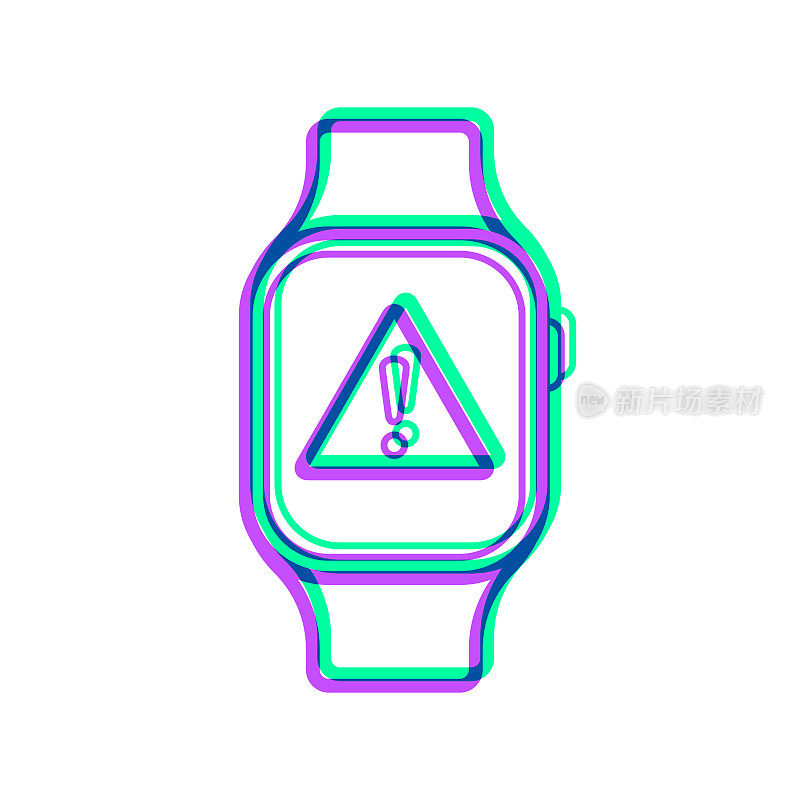 带有危险警告注意的智能手表。图标与两种颜色叠加在白色背景上