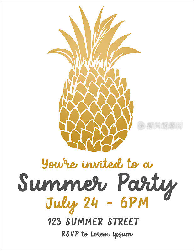 夏季派对邀请模板与菠萝