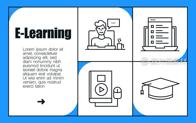 电子学习线图标集和横幅设计