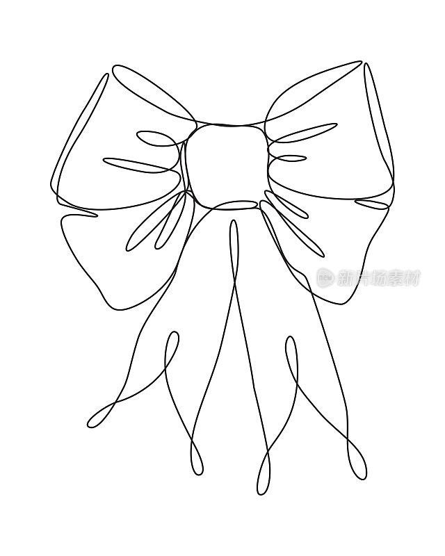 丝带系在蝴蝶结里。连续线条绘制与可编辑的笔触。