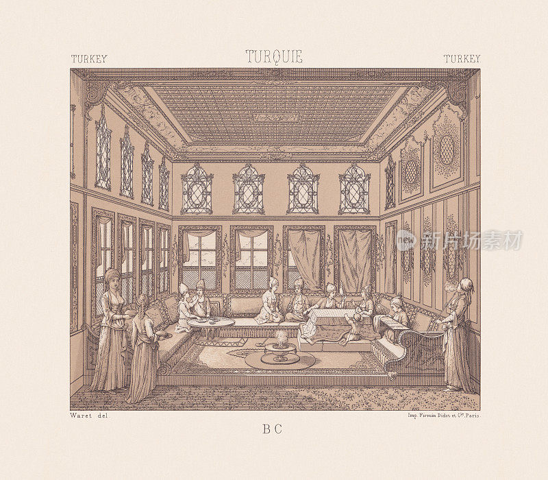奥斯曼帝国时期的客厅，色版印刷，1888年出版