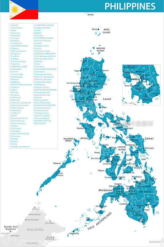 菲律宾地图-矢量插图